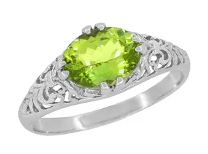 Filigree Edwardian East West 1.35 Carat Oval Peridot Promise Ring in Sterling Silver
