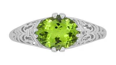 Filigree Edwardian East West 1.35 Carat Oval Peridot Promise Ring in Sterling Silver