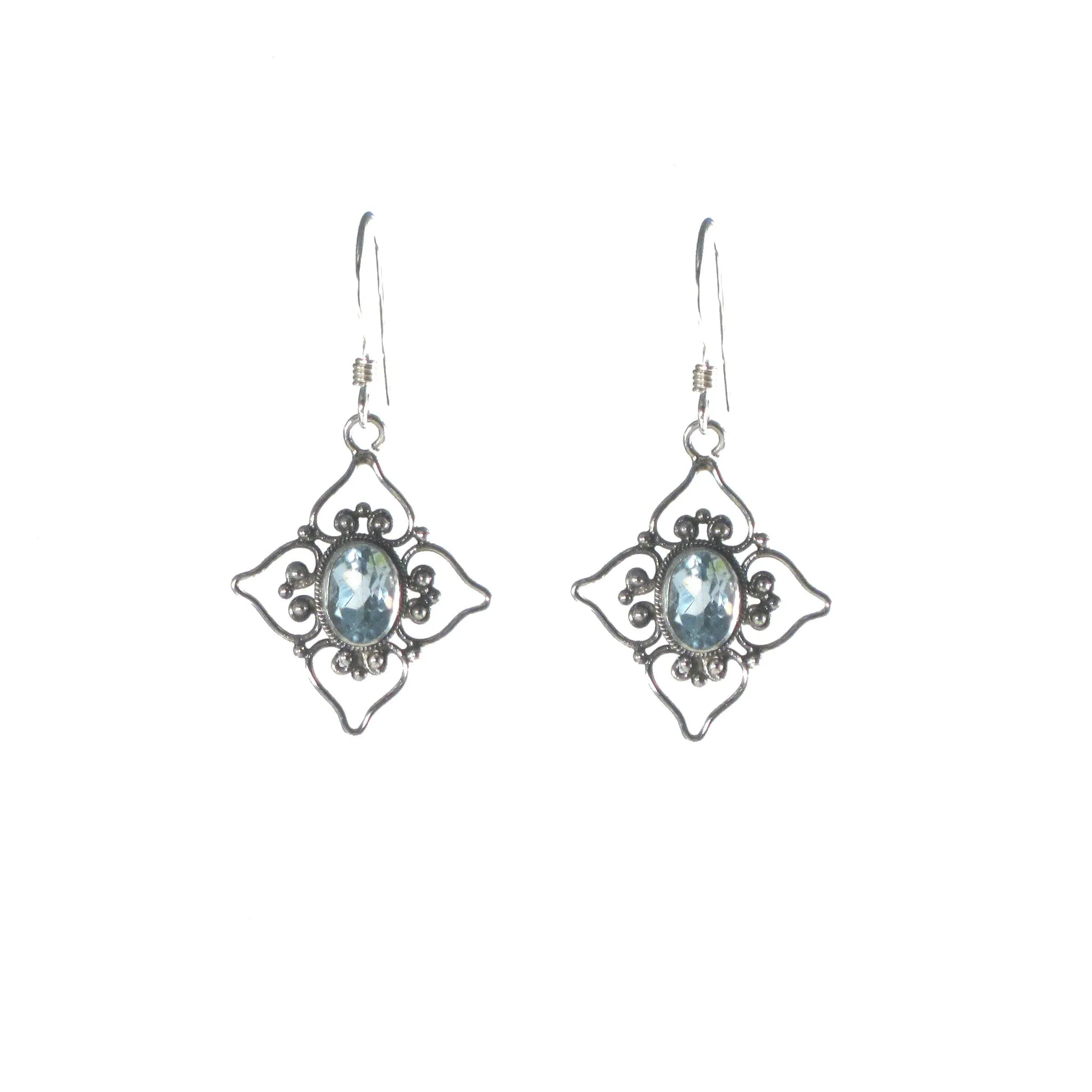 Filigree Flower with Stone Dangle Earring - Multiple Stones Available