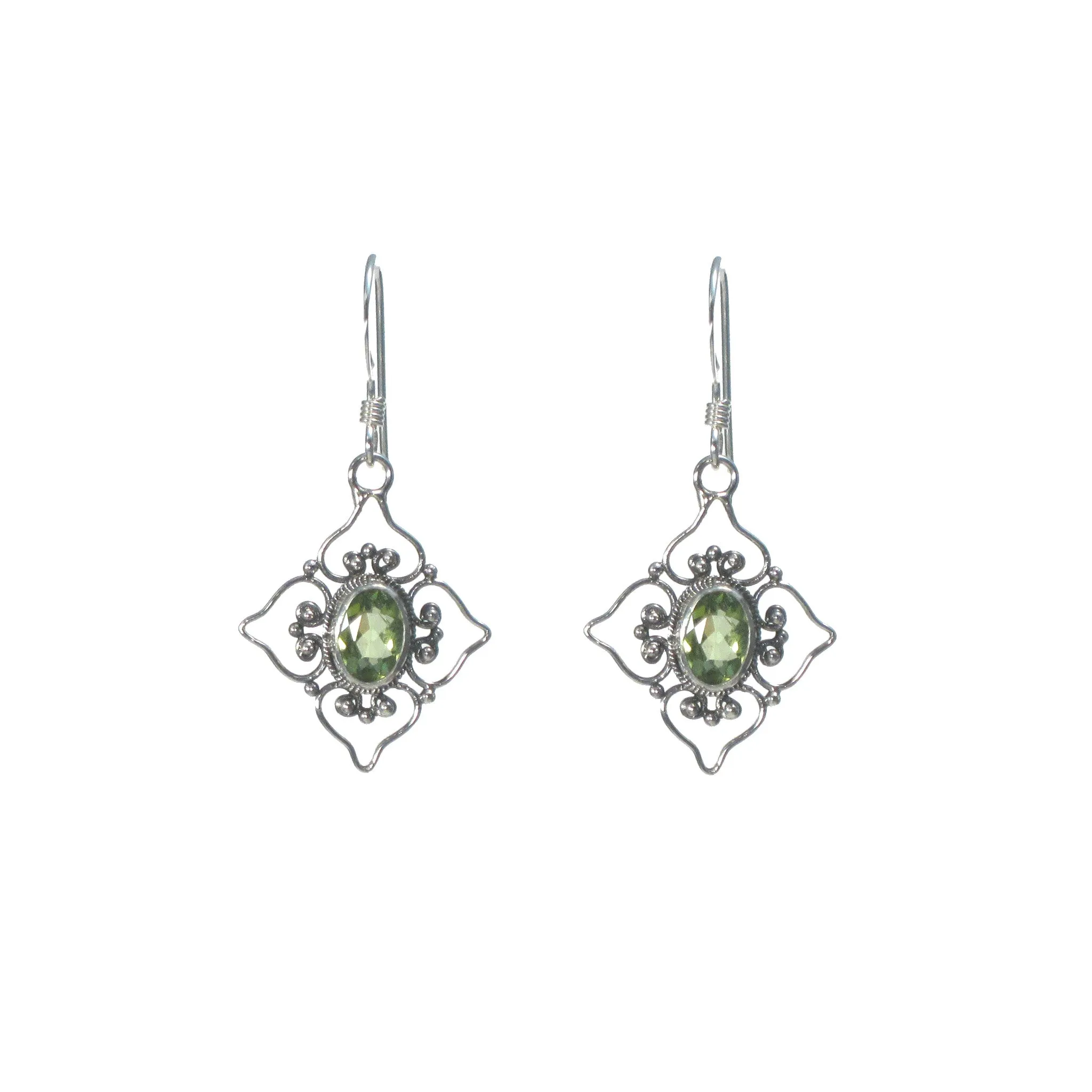 Filigree Flower with Stone Dangle Earring - Multiple Stones Available