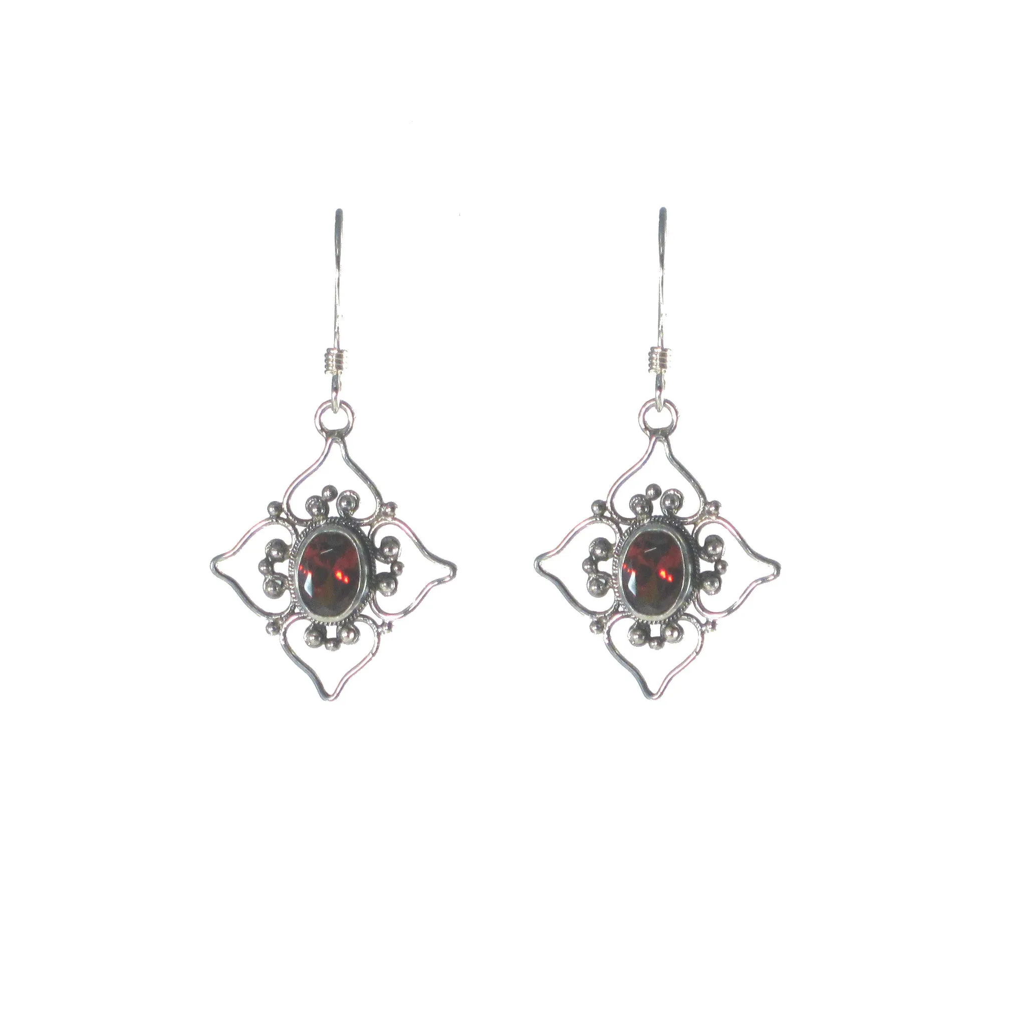 Filigree Flower with Stone Dangle Earring - Multiple Stones Available