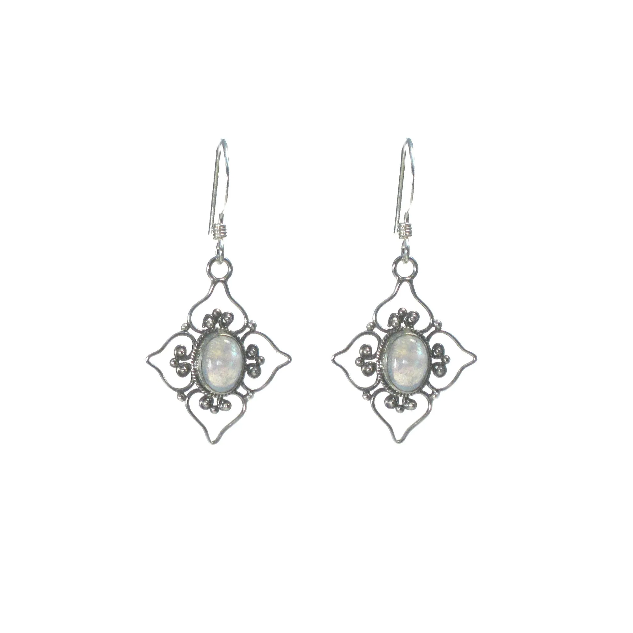 Filigree Flower with Stone Dangle Earring - Multiple Stones Available