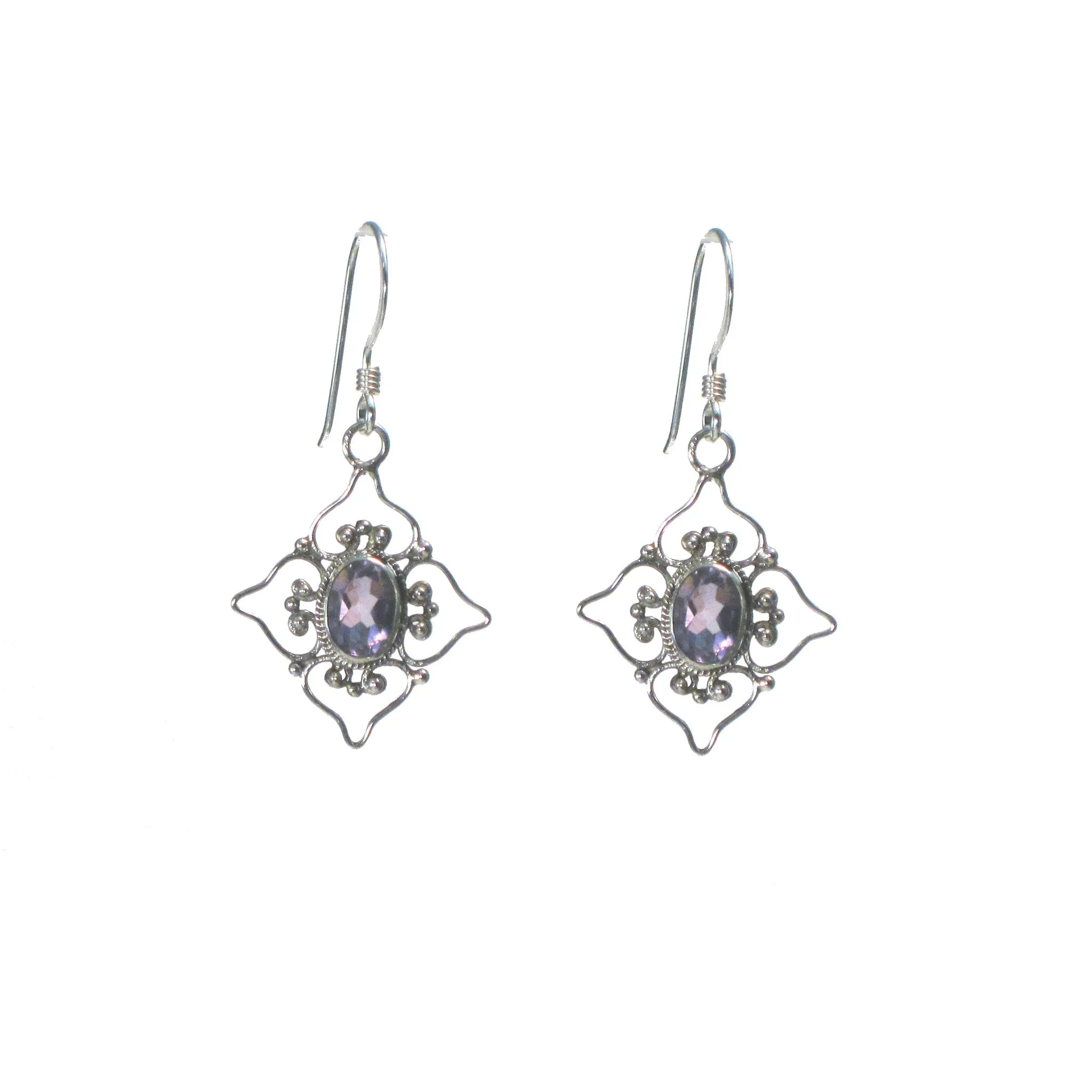 Filigree Flower with Stone Dangle Earring - Multiple Stones Available