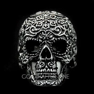 Filigree Skull Silver Ring