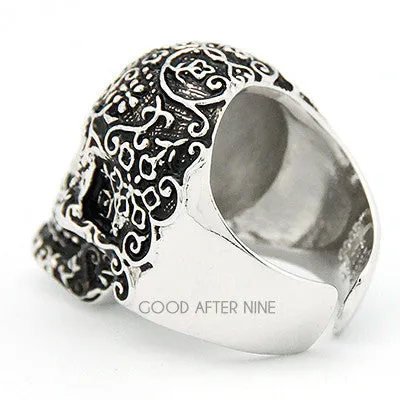 Filigree Skull Silver Ring