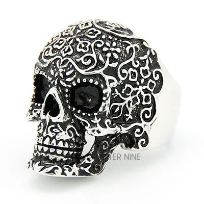 Filigree Skull Silver Ring