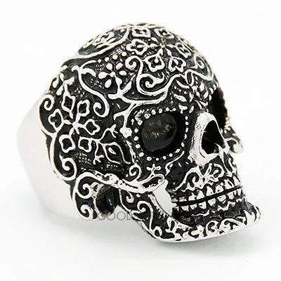 Filigree Skull Silver Ring