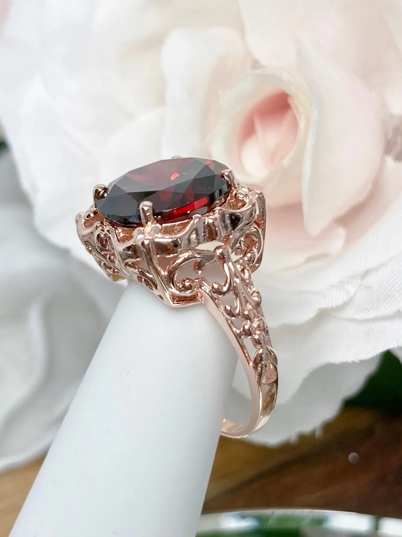 Garnet Cubic Zirconia (CZ) Victorian Rose Gold plated Ring #D103