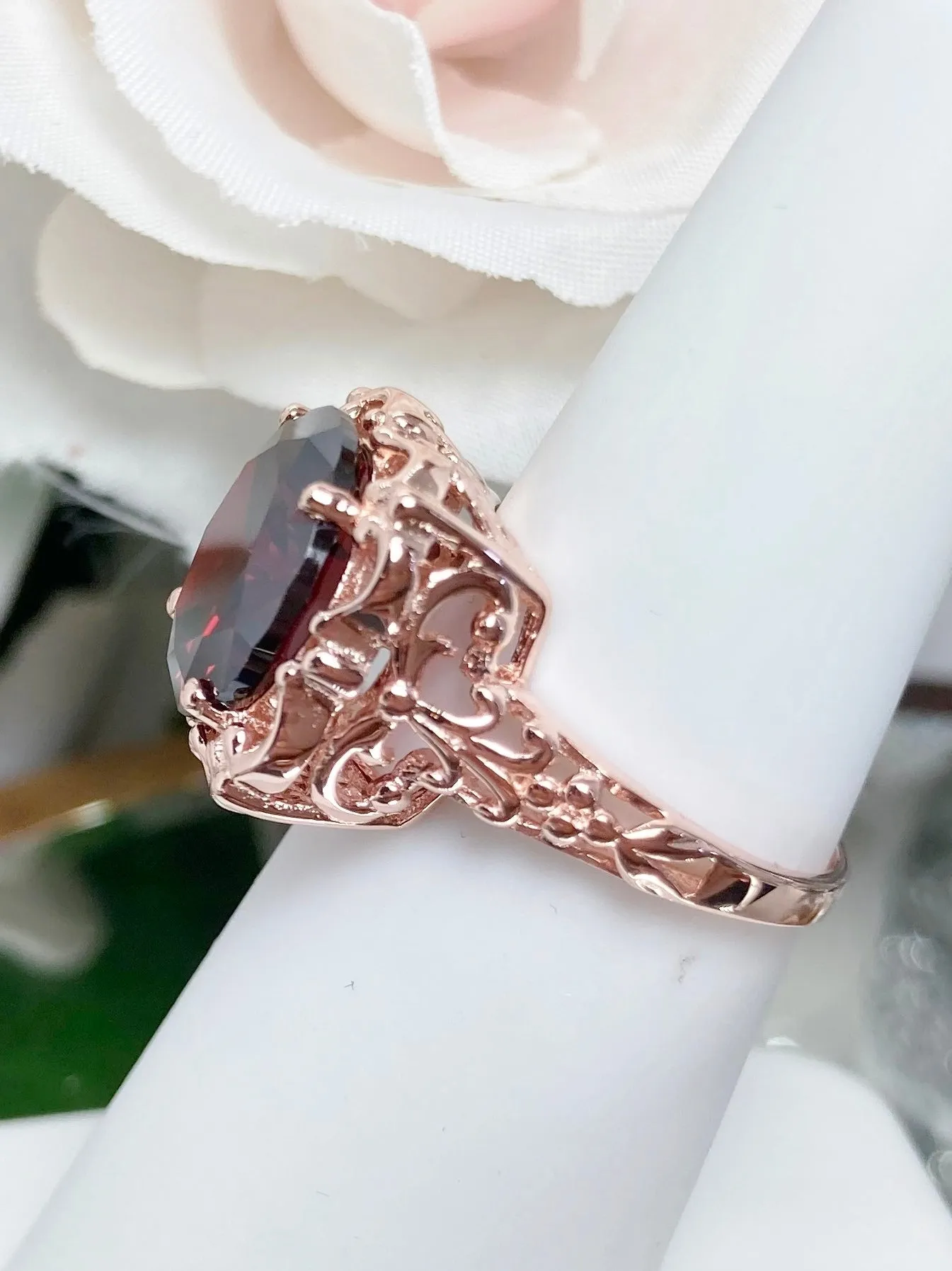 Garnet Cubic Zirconia (CZ) Victorian Rose Gold plated Ring #D103