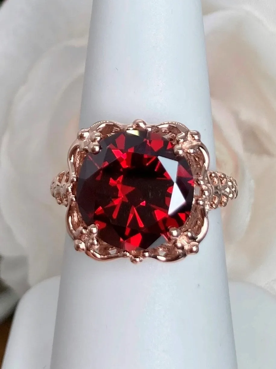 Garnet Cubic Zirconia (CZ) Victorian Rose Gold plated Ring #D103