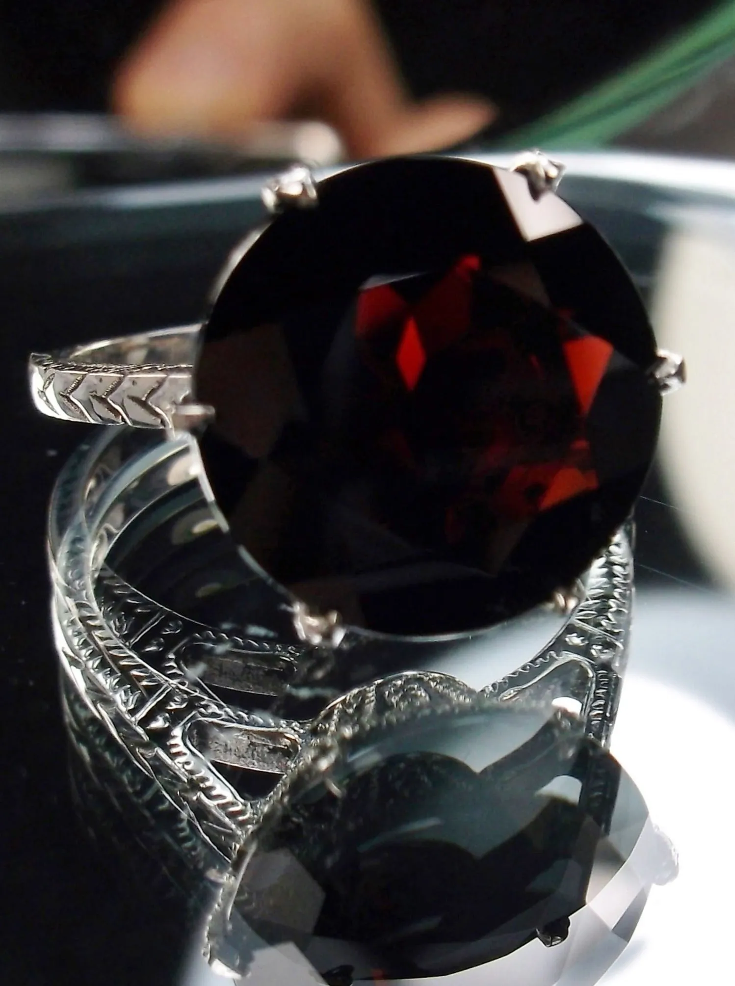 Garnet Ring, Gold or Silver, Natural Gemstone Classic Solitaire #D37