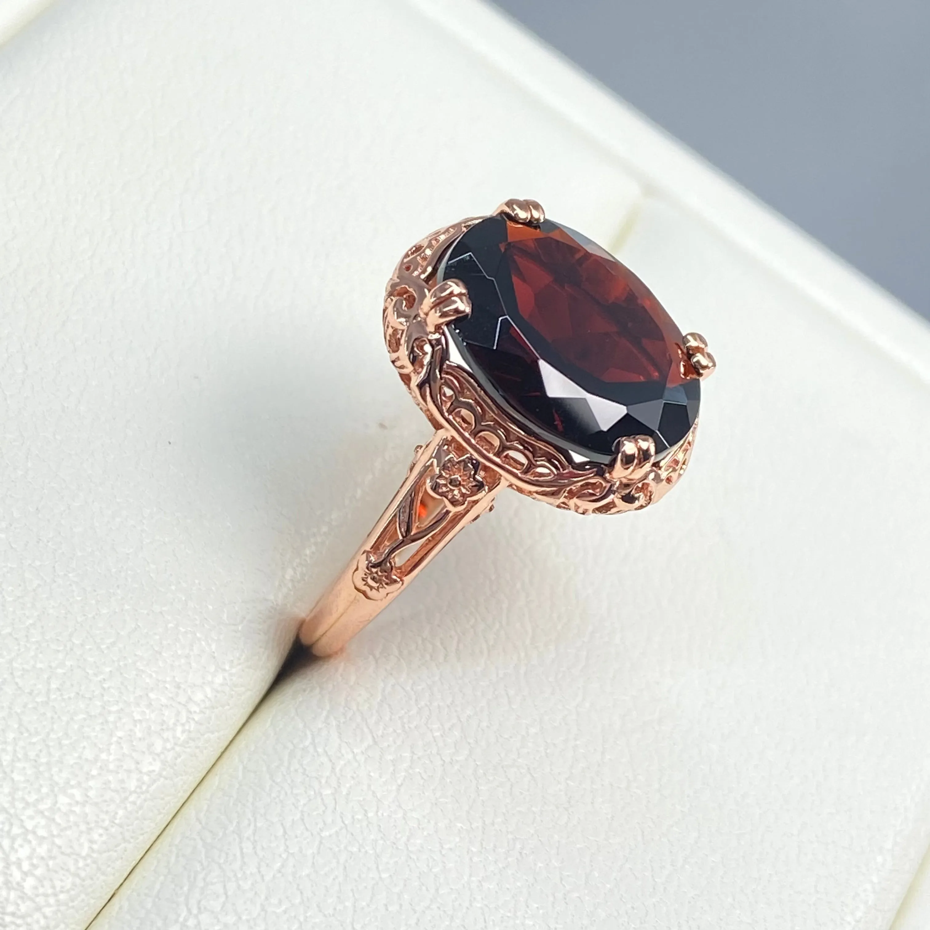 Garnet Ring, Rose Gold, Natural Gemstone, Edwardian Antique Reproduction Jewelry#D70z