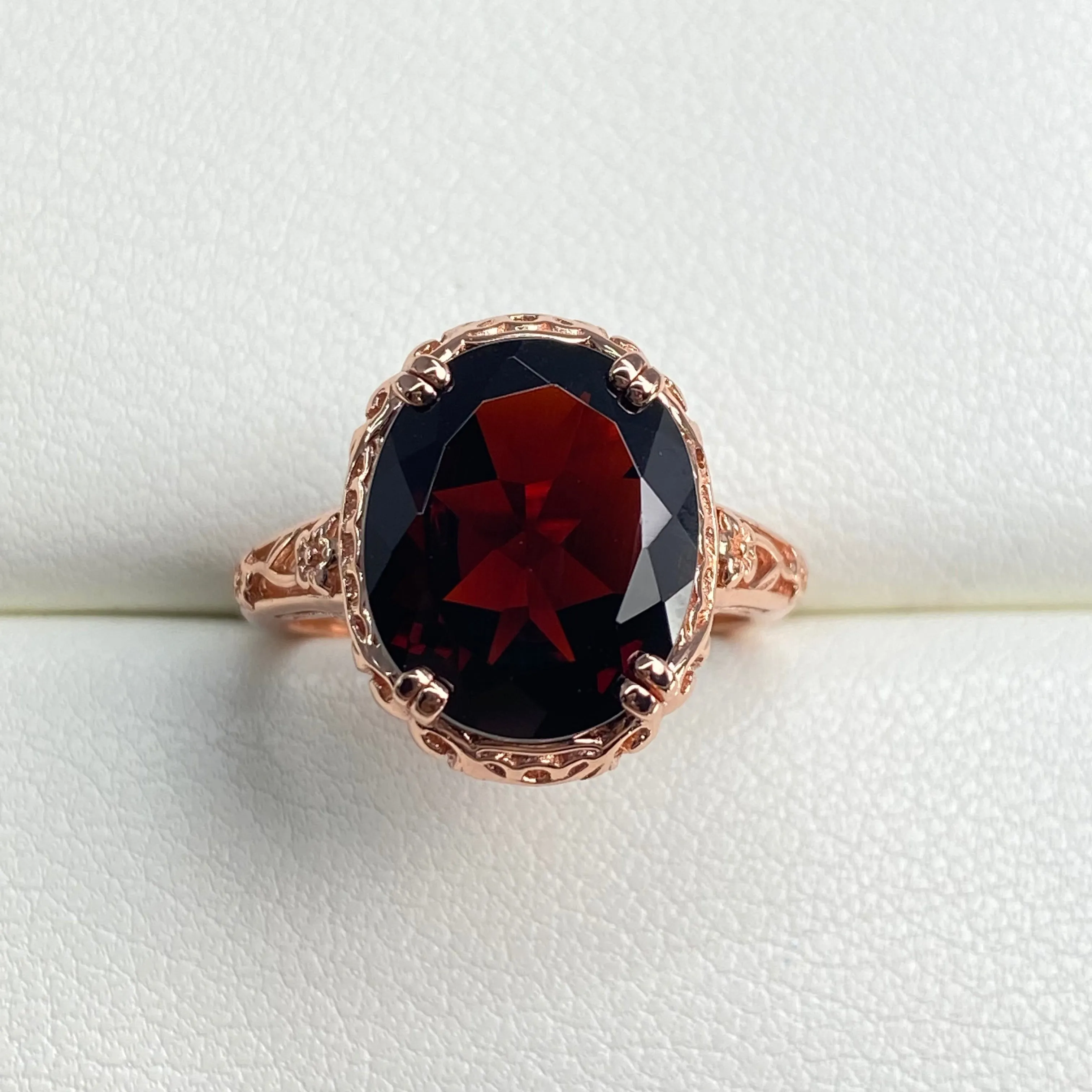 Garnet Ring, Rose Gold, Natural Gemstone, Edwardian Antique Reproduction Jewelry#D70z