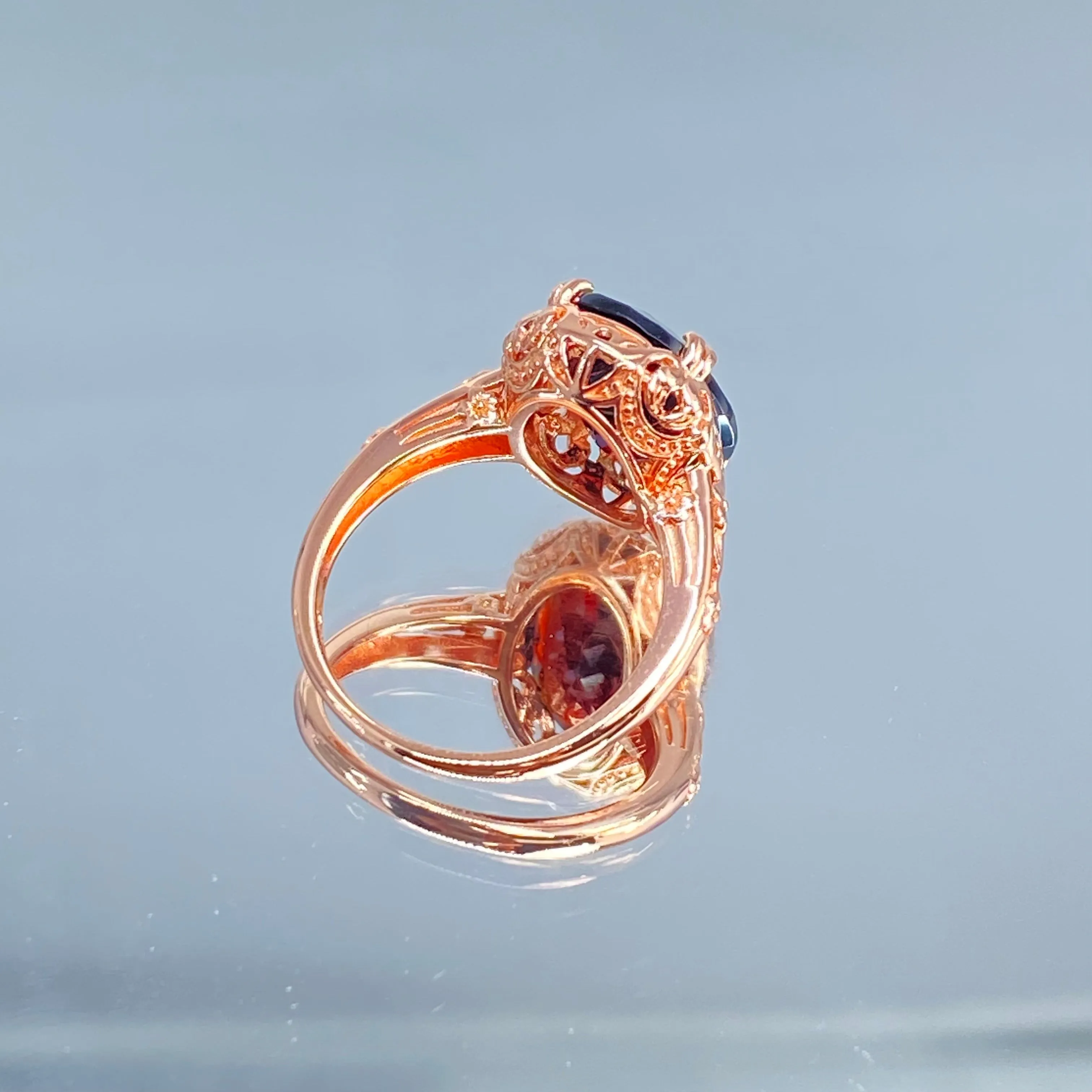 Garnet Ring, Rose Gold, Natural Gemstone, Edwardian Antique Reproduction Jewelry#D70z