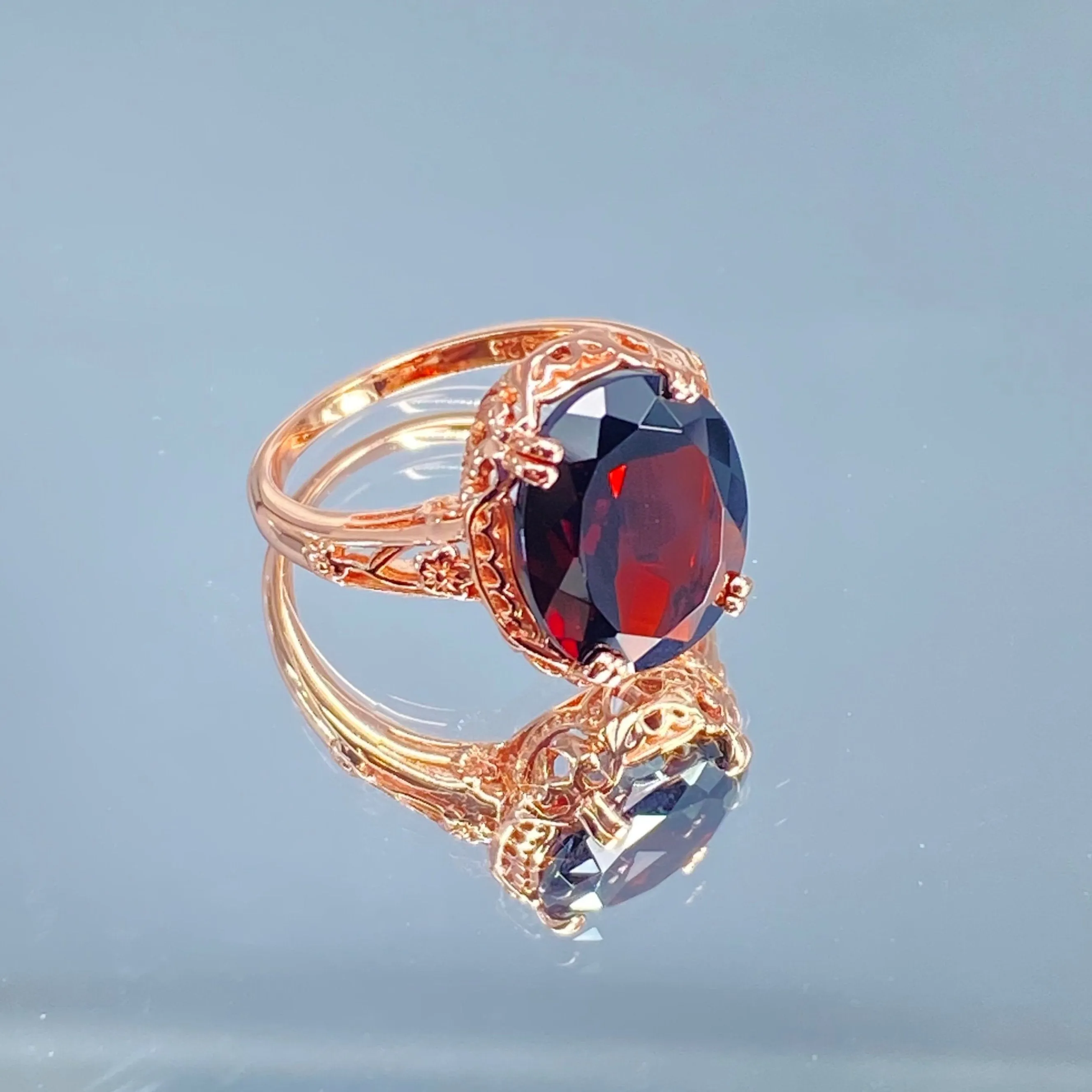 Garnet Ring, Rose Gold, Natural Gemstone, Edwardian Antique Reproduction Jewelry#D70z