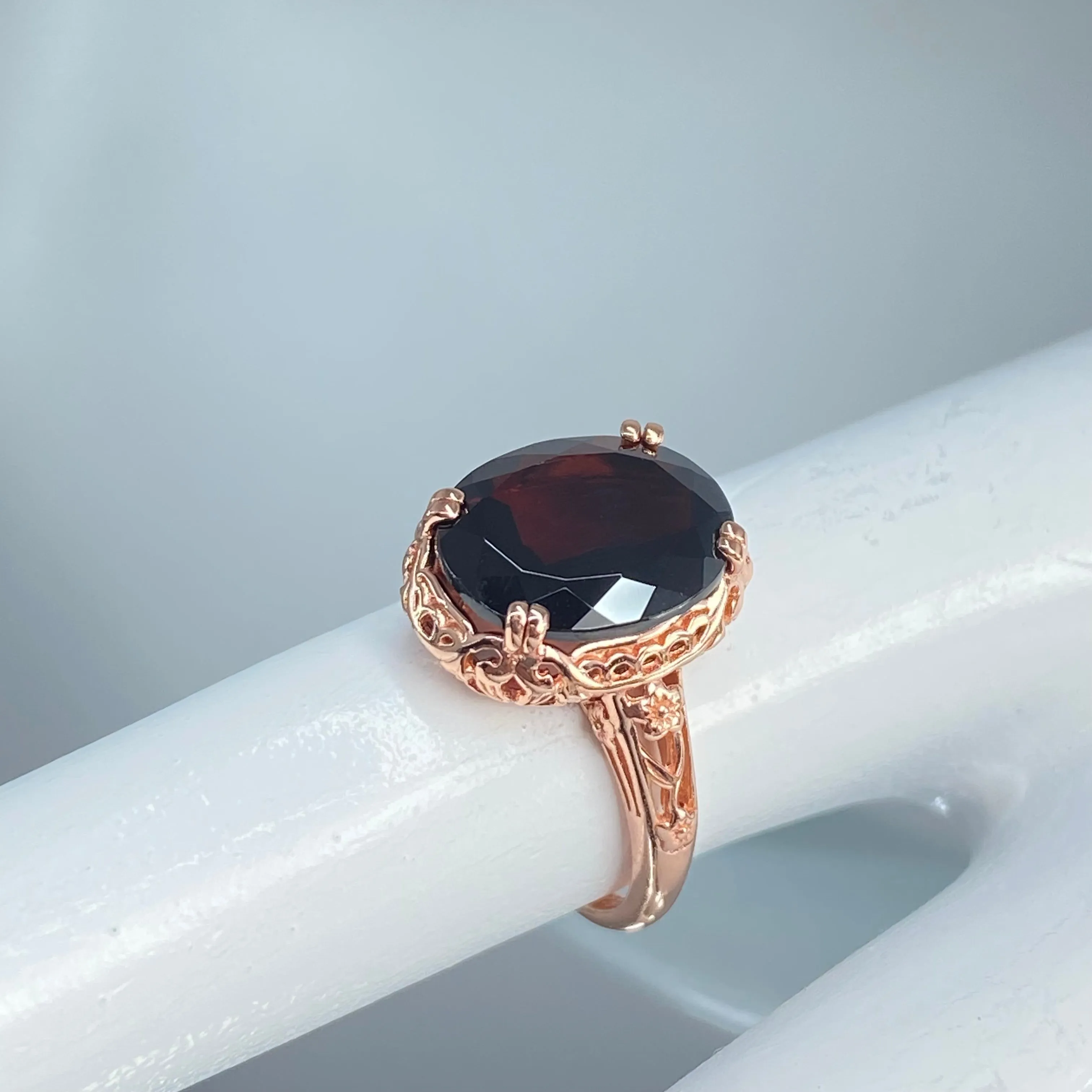Garnet Ring, Rose Gold, Natural Gemstone, Edwardian Antique Reproduction Jewelry#D70z