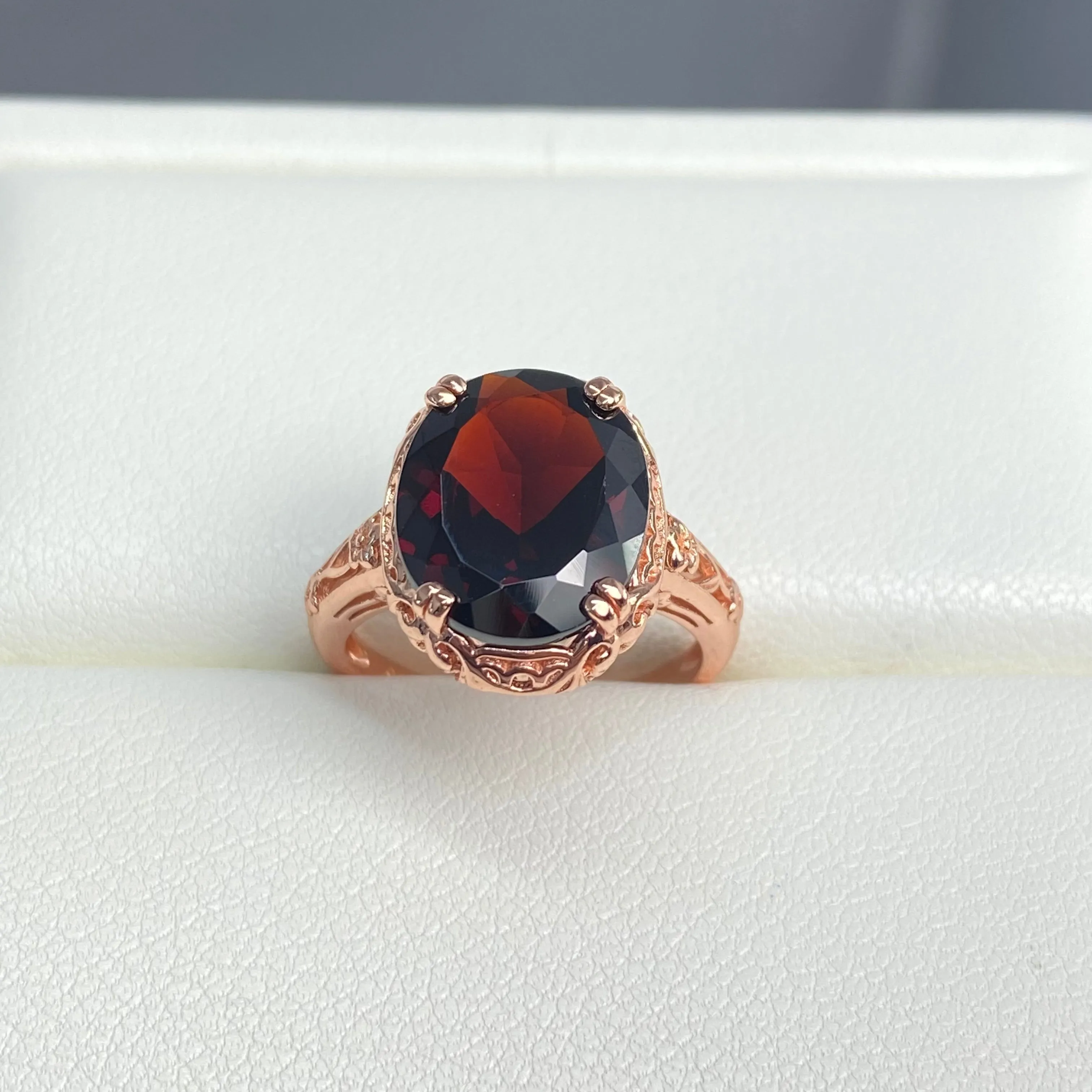 Garnet Ring, Rose Gold, Natural Gemstone, Edwardian Antique Reproduction Jewelry#D70z