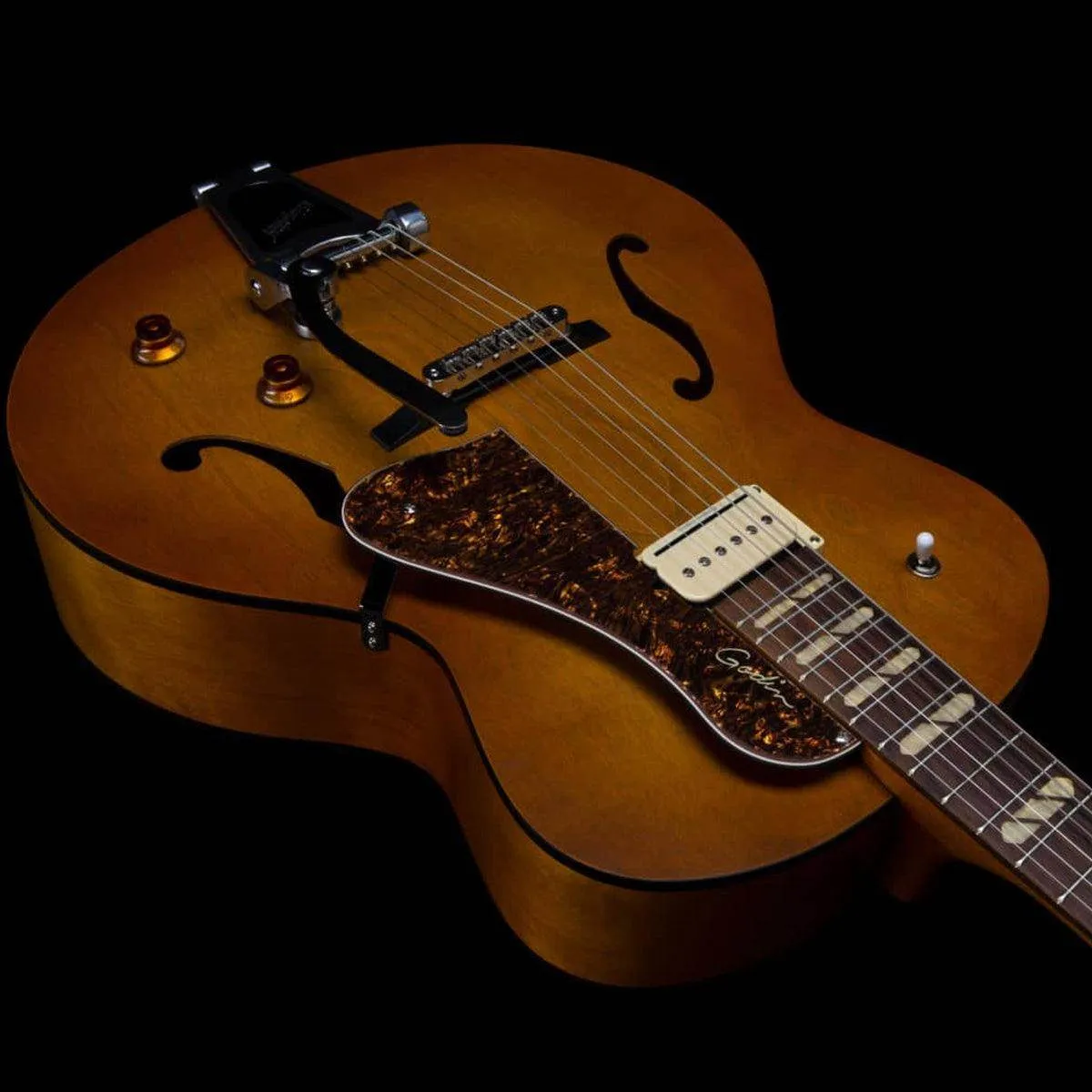 Godin 5th Avenue Jumbo P-Rail Semi-Acoustic Guitar ~ Harvest Gold