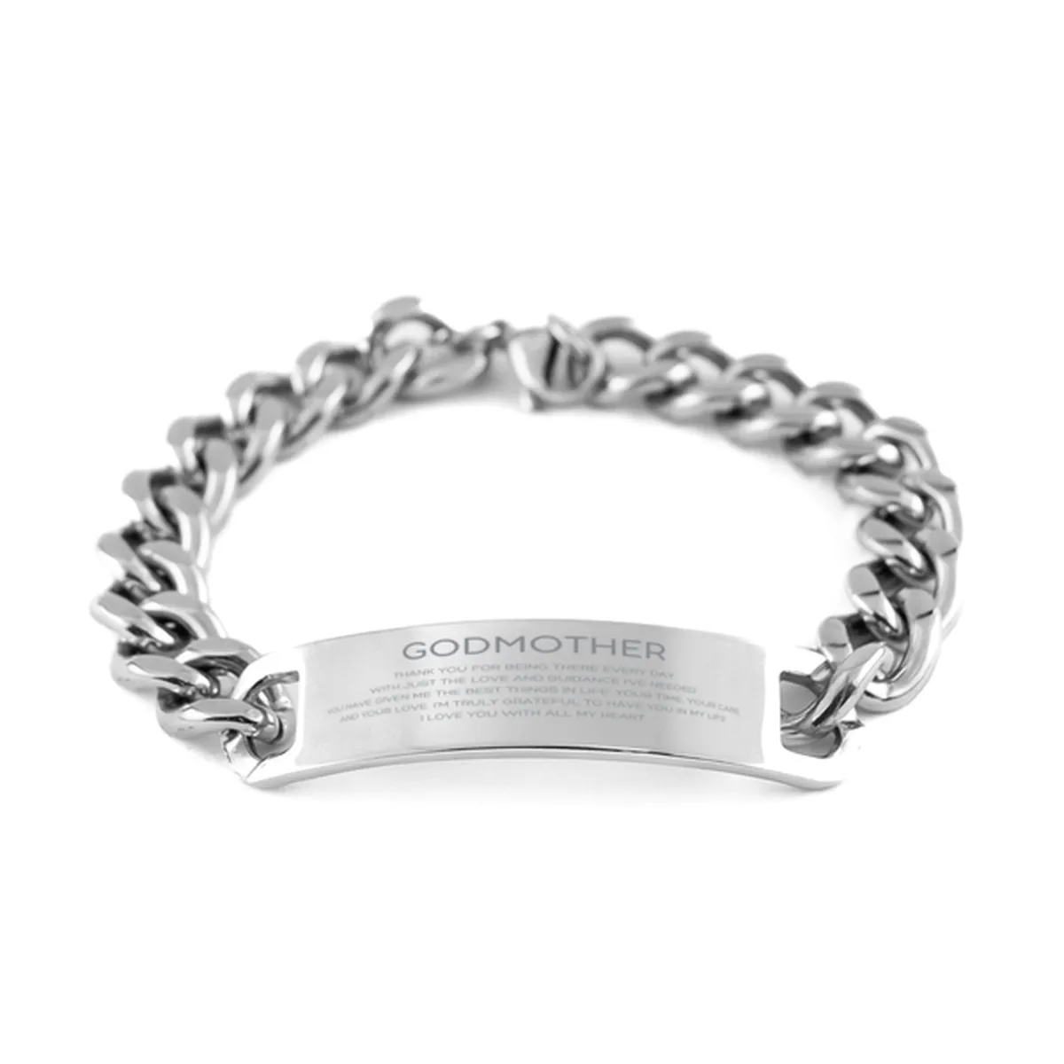 Godmother Gifts, Thank you for being there every day, Thank You Gifts For Godmother, Birthday Christmas Cuban Chain Stainless Steel Bracelet For Godmother