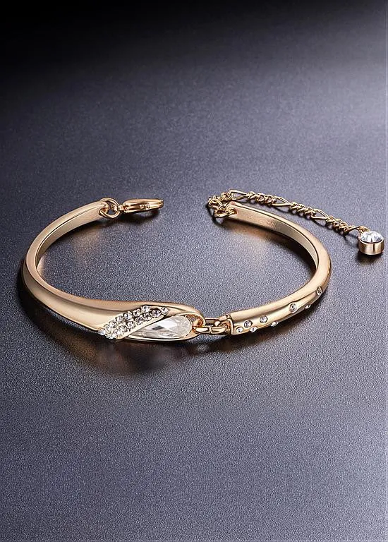 Gold Bracelet Micro Pave Zirconia Wing with White Austrian Crystal