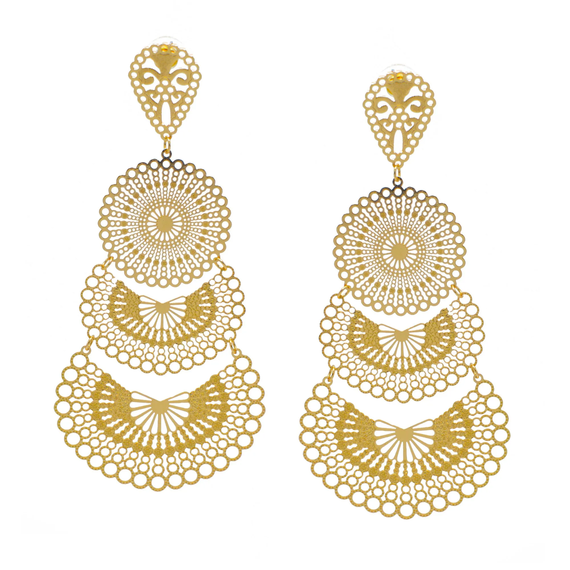 GOLD FILIGREE LIGHT WEIGHT EARRINGS#SQ20190135GLD (IC6/GF3/GE3)