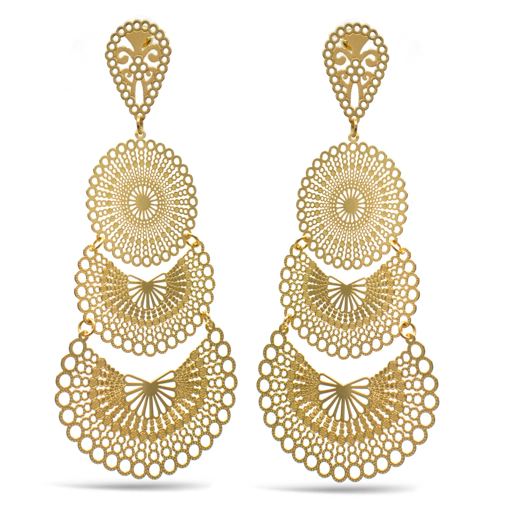 GOLD FILIGREE LIGHT WEIGHT EARRINGS#SQ20190135GLD (IC6/GF3/GE3)