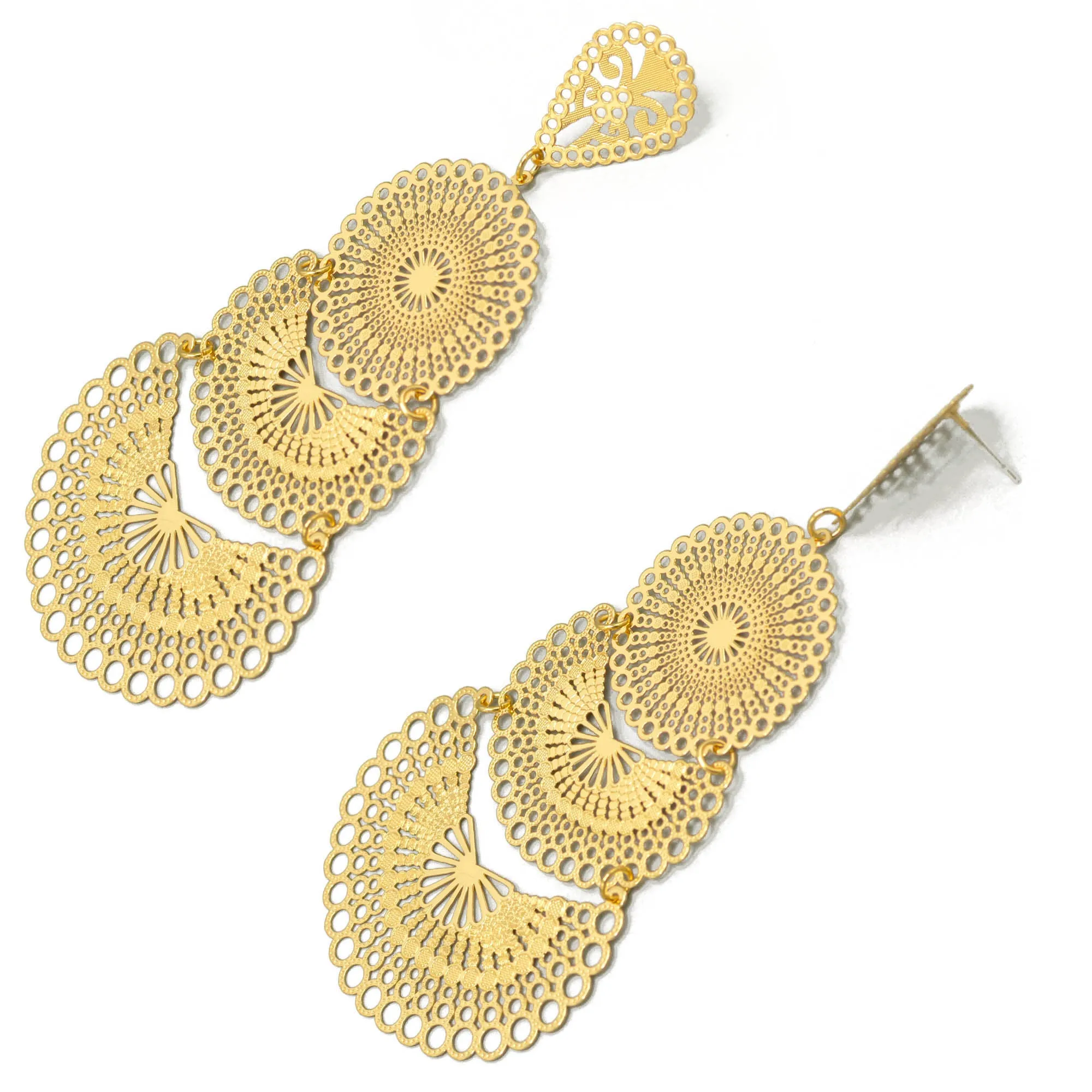 GOLD FILIGREE LIGHT WEIGHT EARRINGS#SQ20190135GLD (IC6/GF3/GE3)