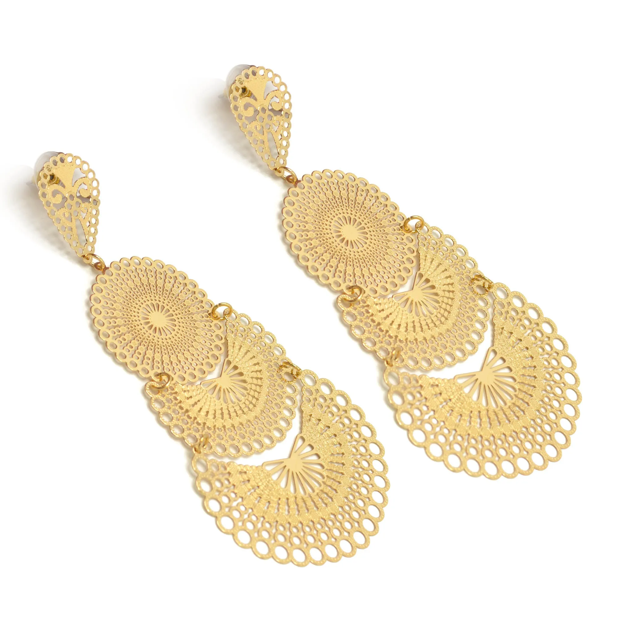 GOLD FILIGREE LIGHT WEIGHT EARRINGS#SQ20190135GLD (IC6/GF3/GE3)