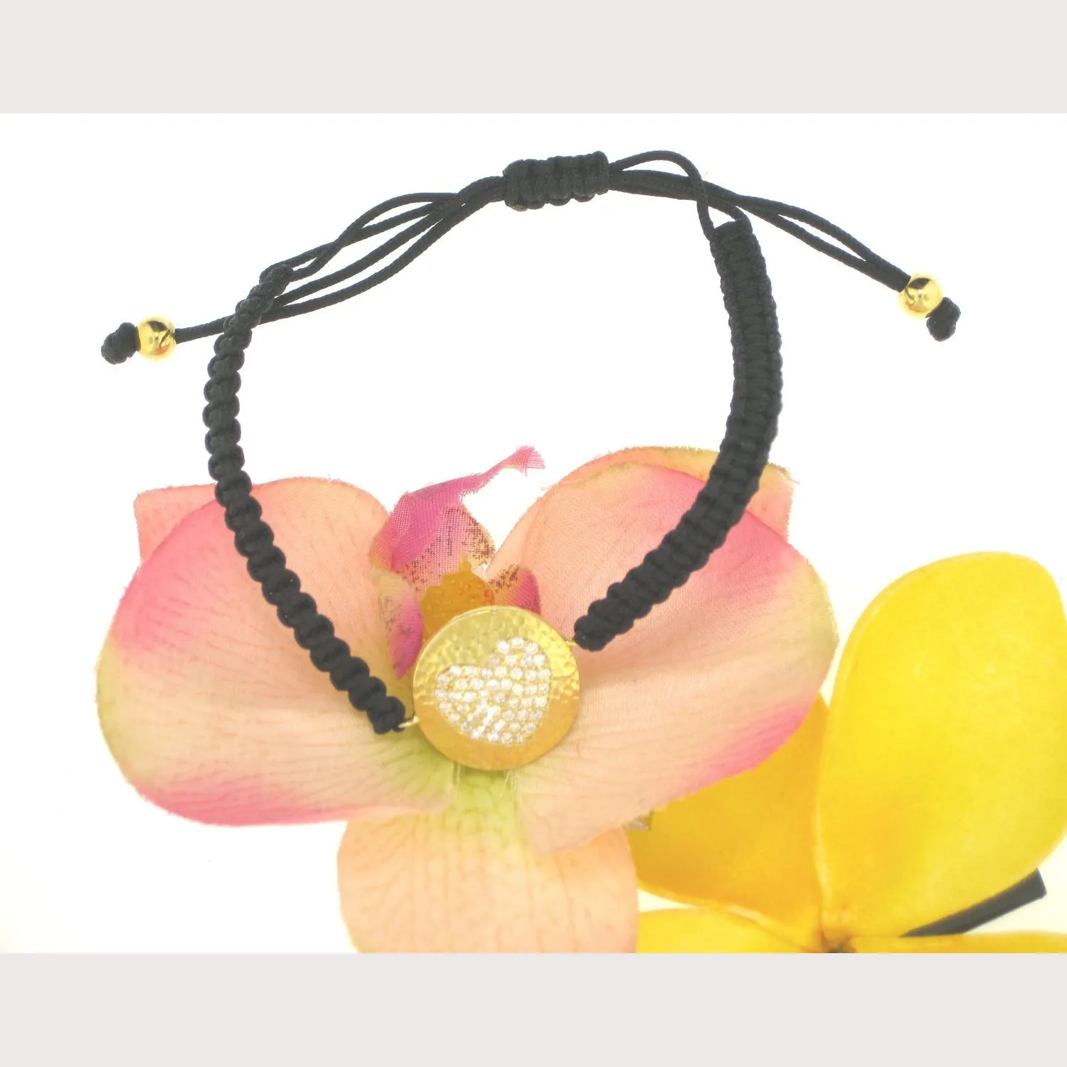 Gold Hammered Heart Macrame Bracelet-Sale