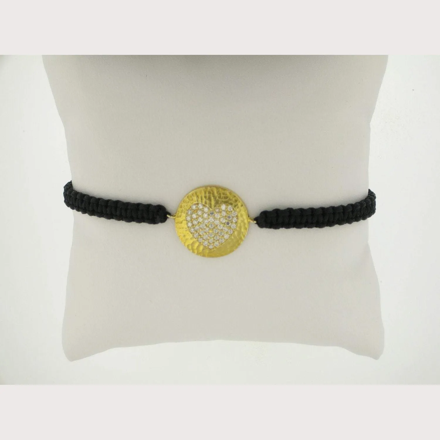 Gold Hammered Heart Macrame Bracelet-Sale