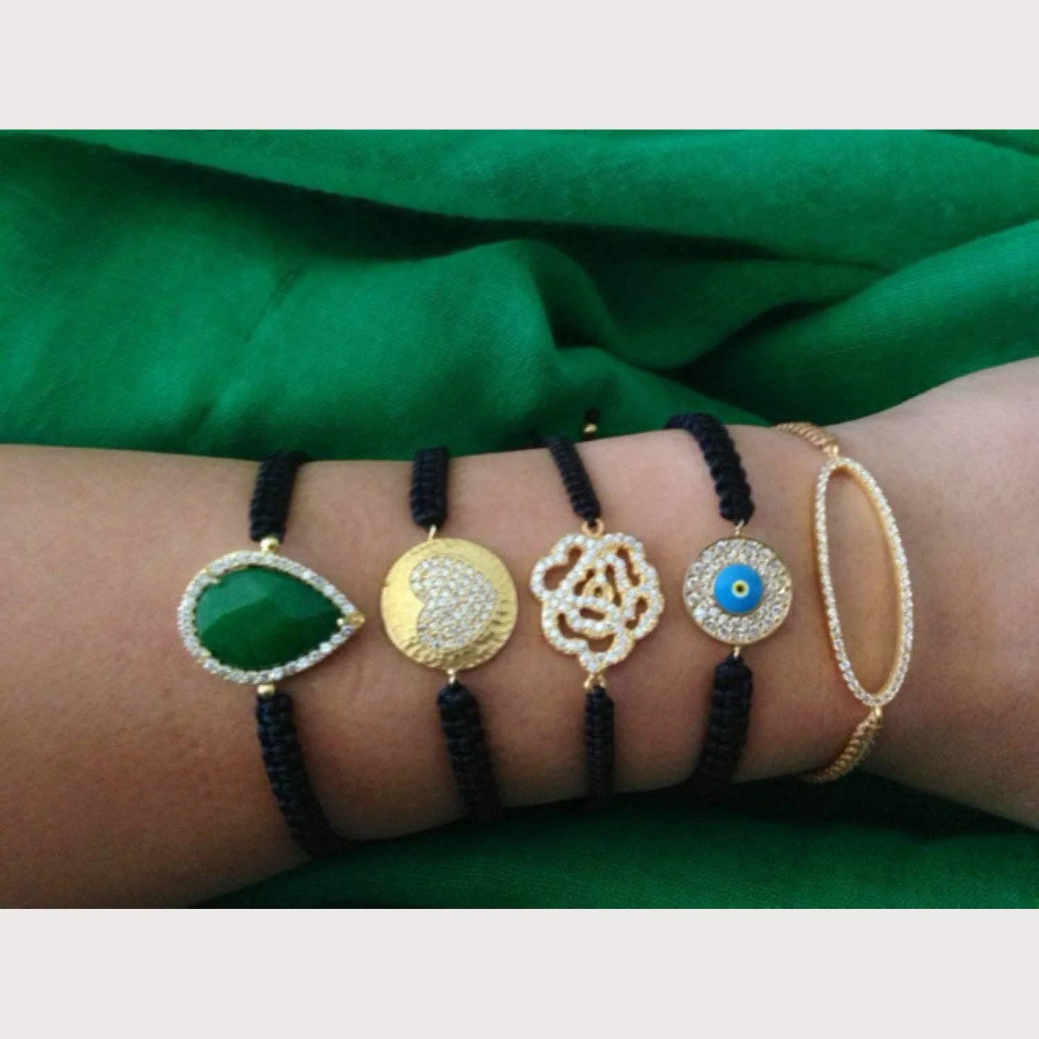 Gold Hammered Heart Macrame Bracelet-Sale