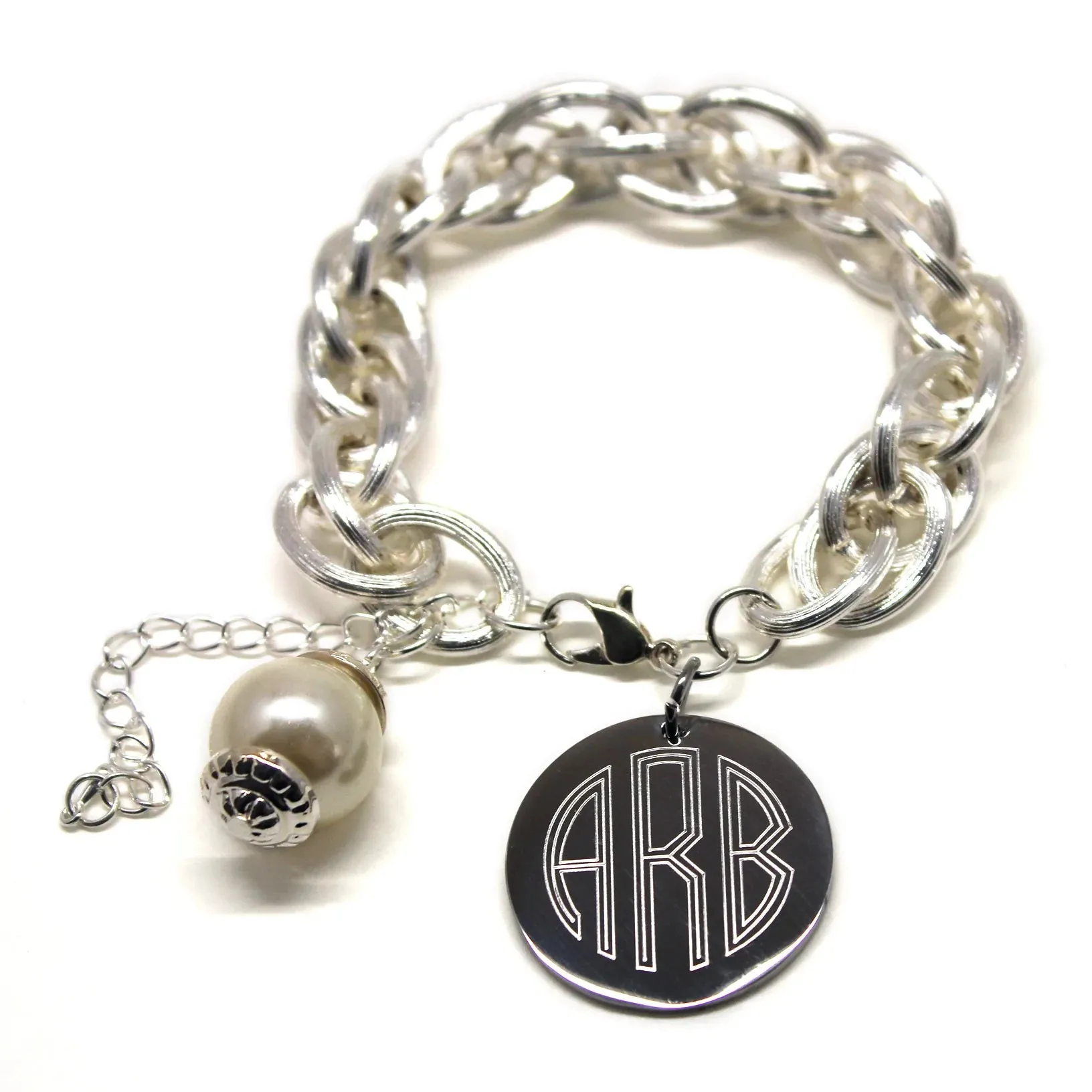 Gold Monogram Charm Bracelet with Pearl