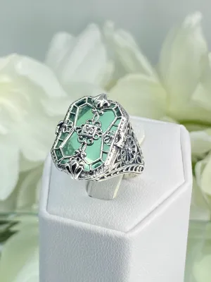 Green Camphor Glass Ring, Emerald Green Camphor Glass & Inset Gem, Art Deco Jewelry #D203