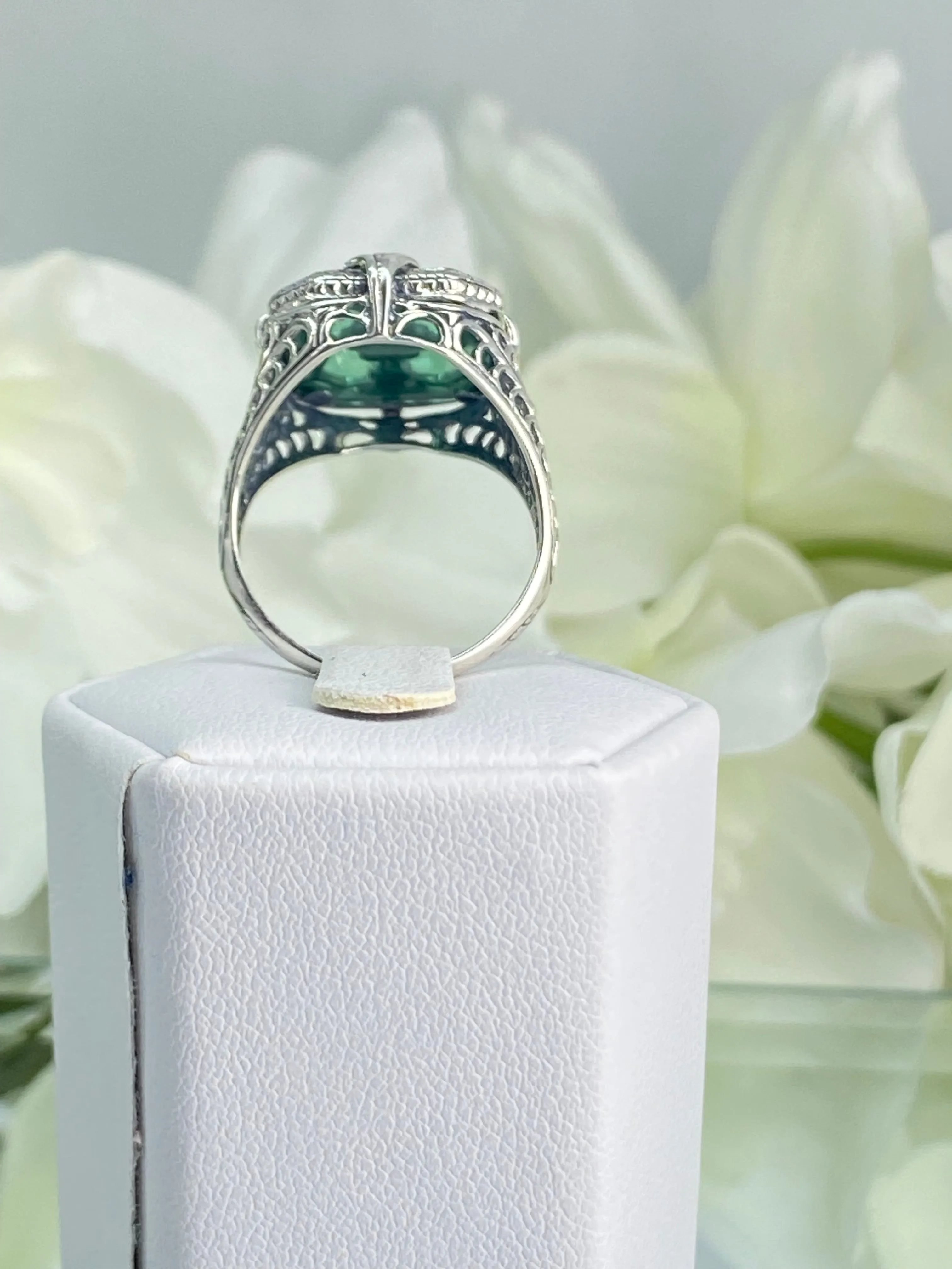 Green Camphor Glass Ring, Size 7.5, Emerald Camphor Glass & Diamond Inset Gem, Art Deco Jewelry #D203 - Ready to Ship