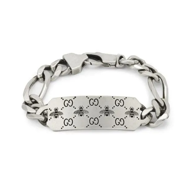 Gucci Silver Signature GG and Bee ID Bracelet