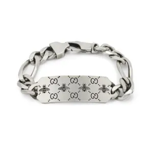 Gucci Silver Signature GG and Bee ID Bracelet