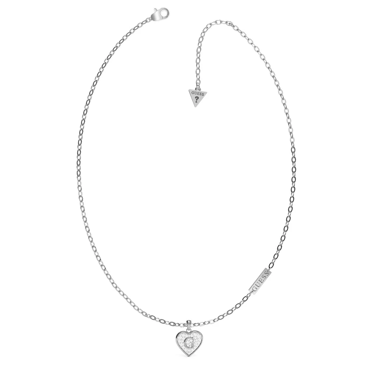 Guess Shine Crystal Heart Silver Necklace