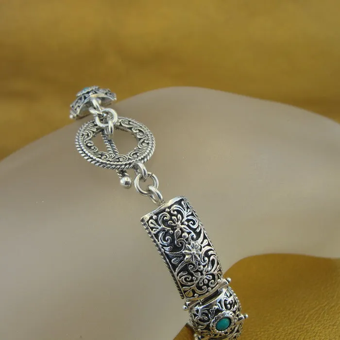Hadar Designers Sterling Silver Turquoise Filigree Bracelet Handmade (ms 1131)