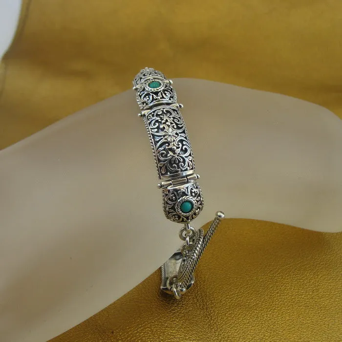 Hadar Designers Sterling Silver Turquoise Filigree Bracelet Handmade (ms 1131)