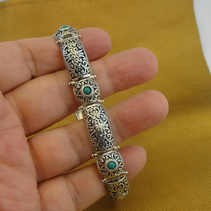 Hadar Designers Sterling Silver Turquoise Filigree Bracelet Handmade (ms 1131)