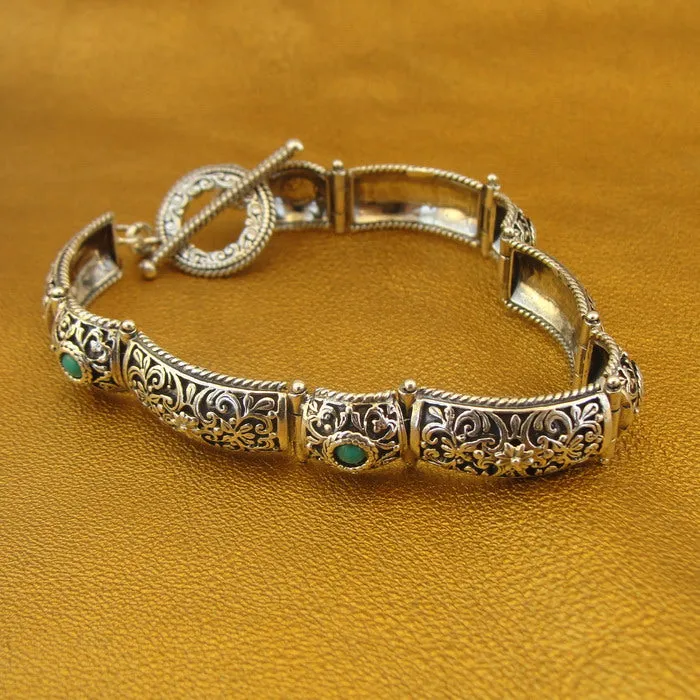 Hadar Designers Sterling Silver Turquoise Filigree Bracelet Handmade (ms 1131)