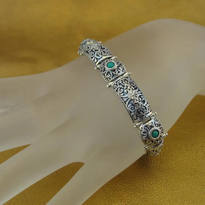 Hadar Designers Sterling Silver Turquoise Filigree Bracelet Handmade (ms 1131)