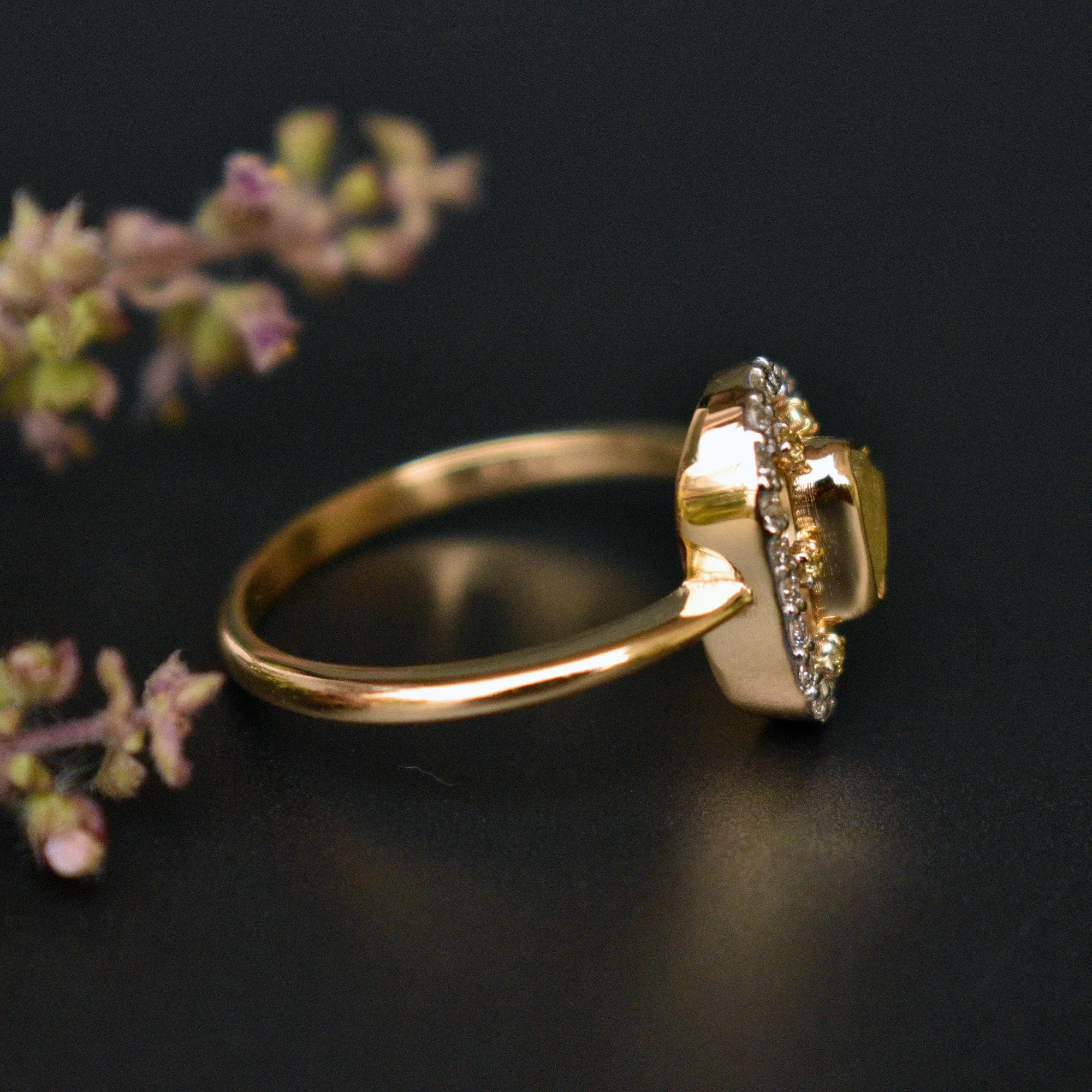 Half Carat Natural Yellow Raw Diamond with Spaced out Halo