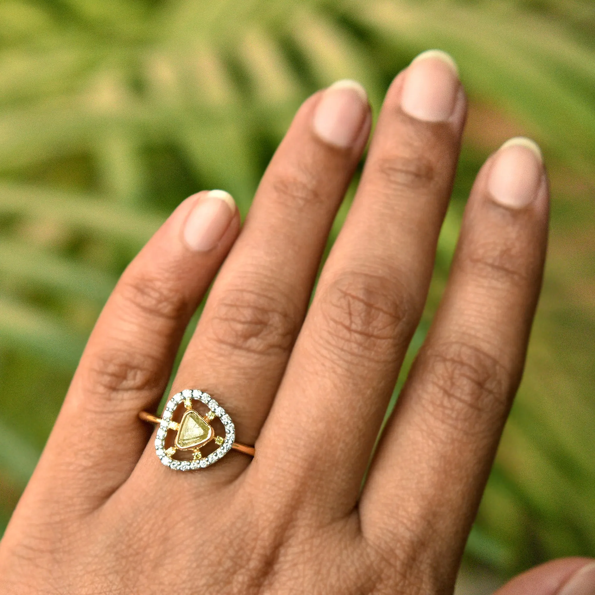 Half Carat Natural Yellow Raw Diamond with Spaced out Halo