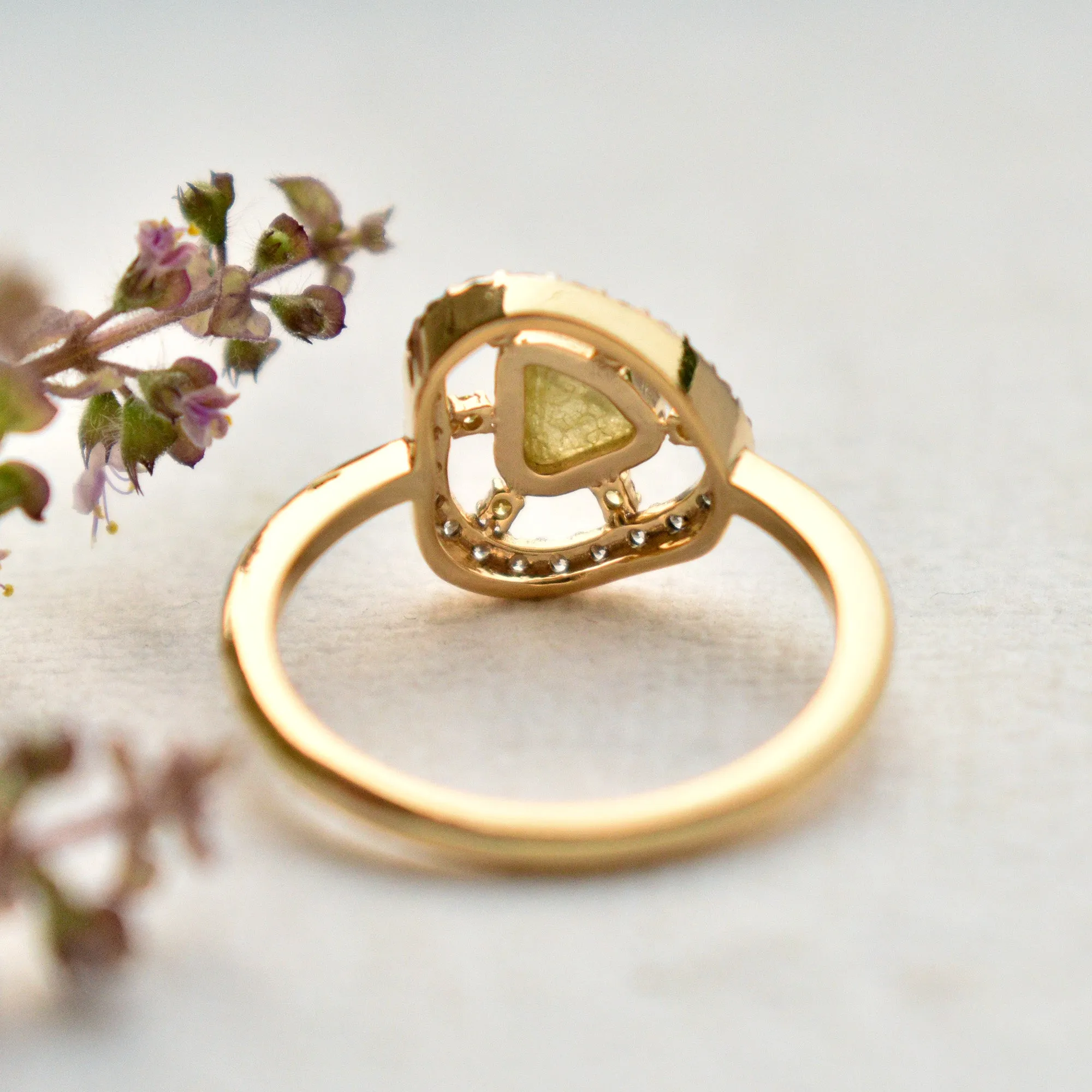 Half Carat Natural Yellow Raw Diamond with Spaced out Halo