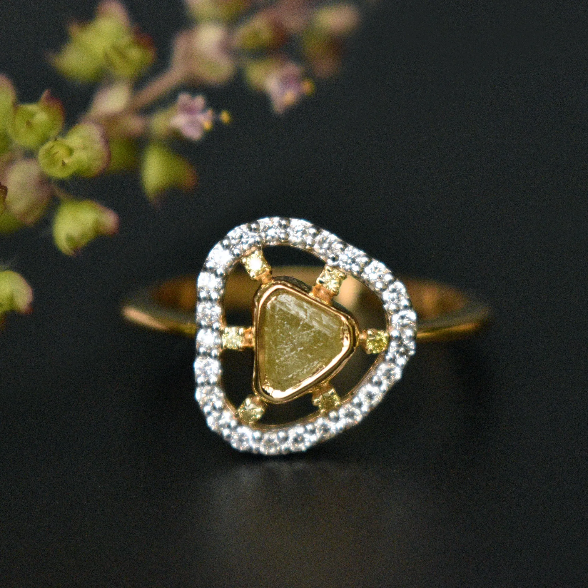 Half Carat Natural Yellow Raw Diamond with Spaced out Halo
