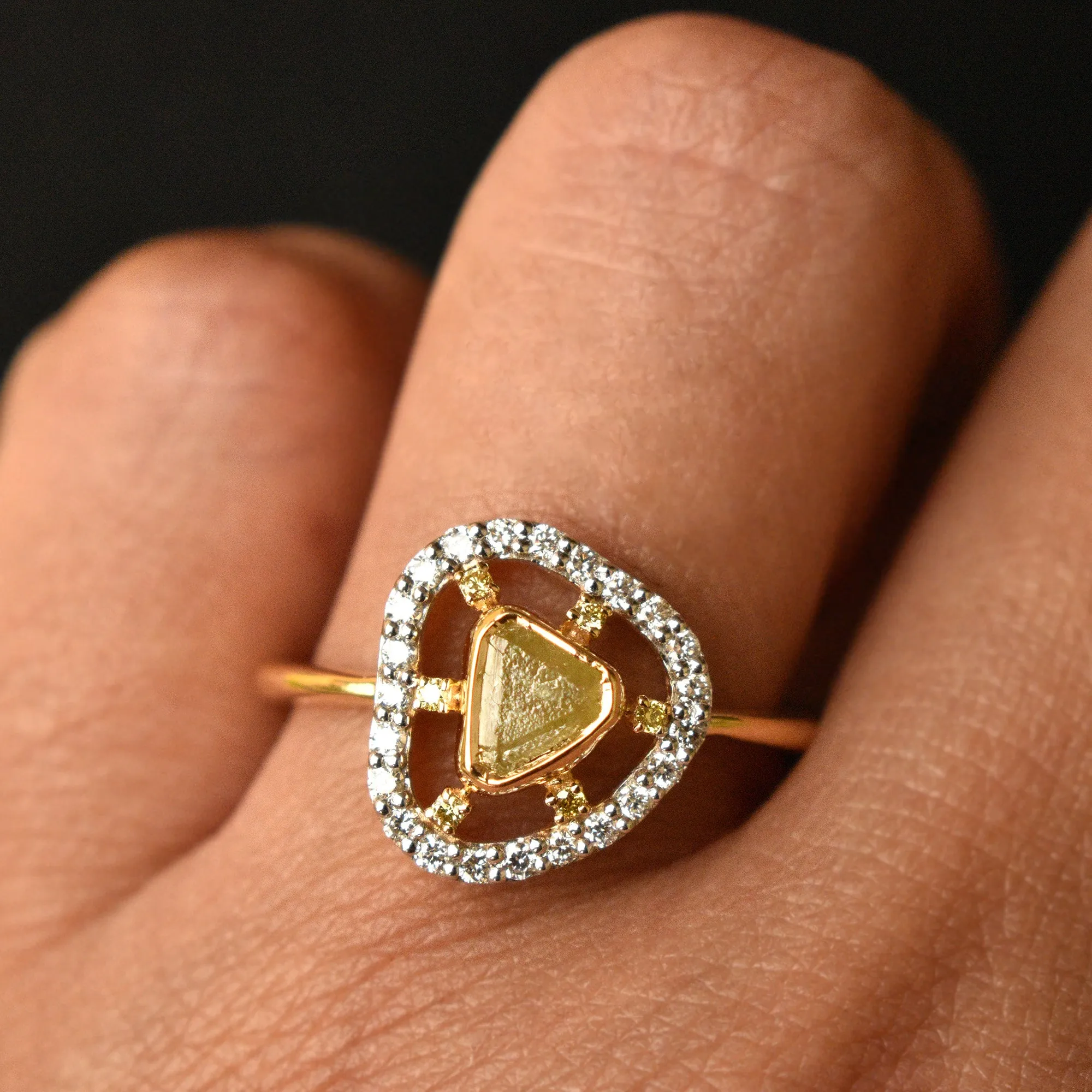 Half Carat Natural Yellow Raw Diamond with Spaced out Halo