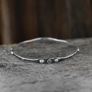 Handcrafted Sterling Silver Ball & Swirl Bangle Bracelet | Size 8"
