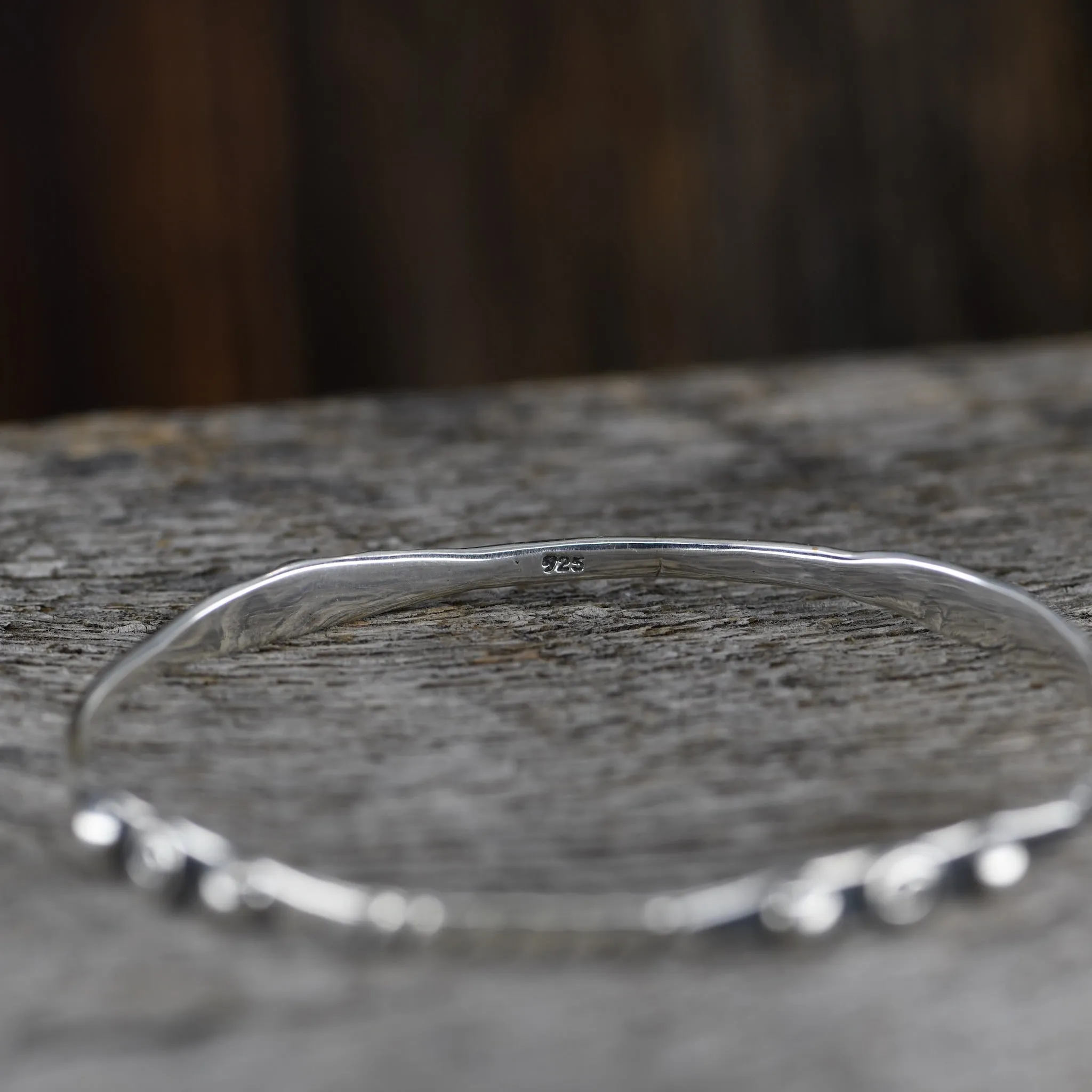 Handcrafted Sterling Silver Ball & Swirl Bangle Bracelet | Size 8"