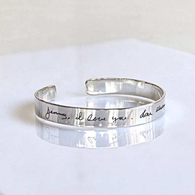 Handwriting Engraved Cuff Bracelet for Men Keepsake gift